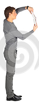 Young man represent letter P