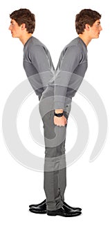 Young man represent letter y