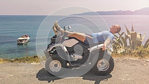 Young man, rest, quad bike