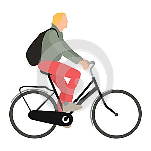Young man rides a bicycle flat style vector illustration
