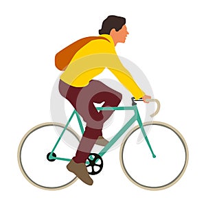 Young man rides a bicycle flat style vector illustration