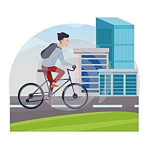 Young man riding on bicycle cartoon