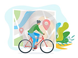 Young man riding bicycle illustration