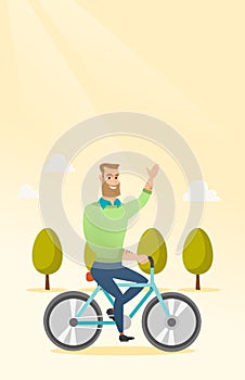 Young man riding bicycle vector illustration.