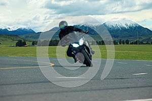 Young man riding big bike motorcycle on asphalt highways use for