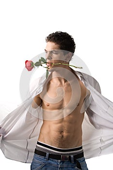 Young man with rose