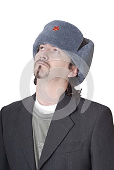 Young man with a russian hat p