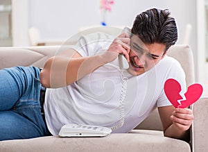 Young man in sad saint valentine concept