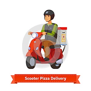 Young man on a scooter delivering pizza