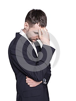 A young man in a shirt and jacket. Sad state: despondency, depression.