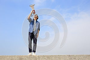 Young man shout megaphone