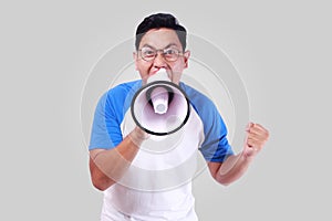 Young Man Shouting with Megaphone, Promotion Concept