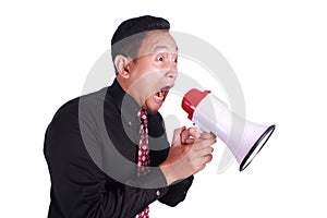 Young Man Shouting with Megaphone, Promotion Concept