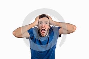Young man shouting and screaming