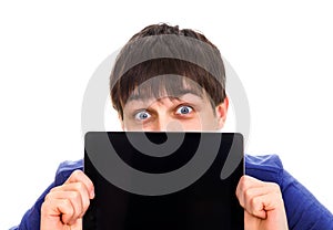 Young Man show a Tablet