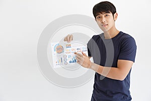 Young man showing Chart while Presentation on VDO Call.