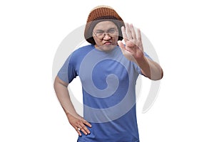 Young Man Shows Stop Gesture