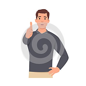 Young man shows thumb up. Gesture cool. Flat vector illustration