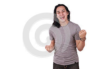 Young Man Shows Winning Gesture