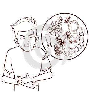 Young man sick cartoon