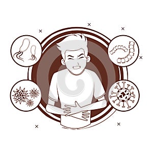 Young man sick cartoon