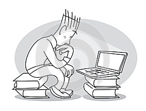 Young Man Sits in Front of Laptop