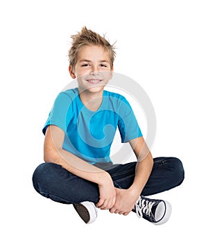 Young man sitting on the floor