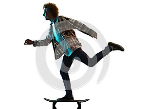 Young man skateboarder Skateboarding isolated white background shadow silhouette
