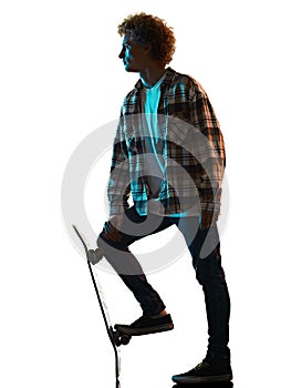 young man skateboarder Skateboarding isolated white background shadow silhouette