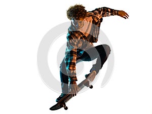 young man skateboarder Skateboarding isolated white background shadow silhouette