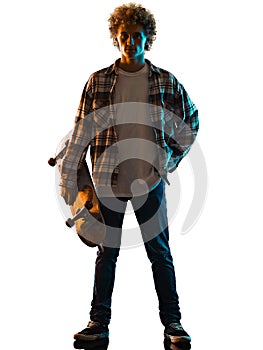 Young man skateboarder Skateboarding isolated white background shadow silhouette