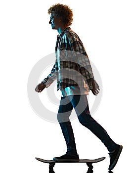 young man skateboarder Skateboarding isolated white background shadow silhouette