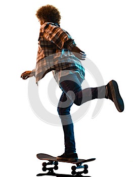 Young man skateboarder Skateboarding isolated white background shadow silhouette