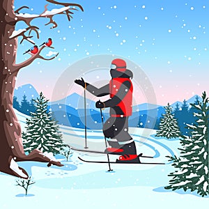 Young man skiing in the mountains