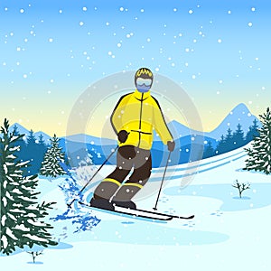 Young man skiing in the mountains