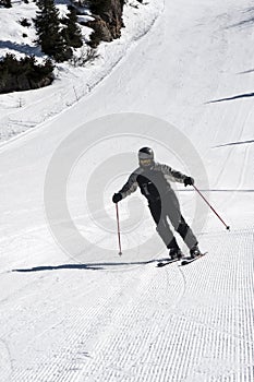 Young Man Skiing Snow Dolomites