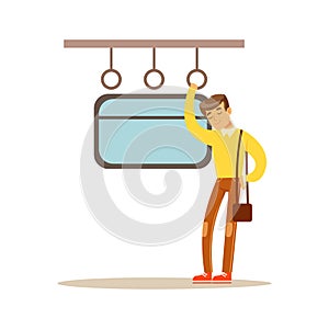 Young man sleeping in the train vector Illustration