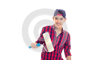 Young man in snapback holding roll