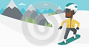 Young man snowboarding vector illustration.