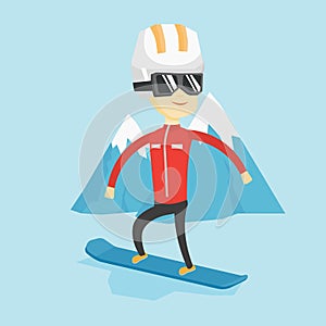 Young man snowboarding vector illustration.