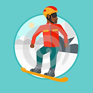 Young man snowboarding vector illustration.