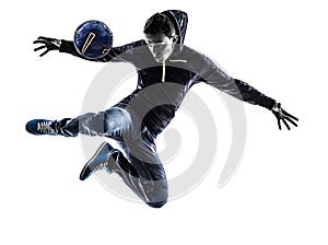 Young man soccer freestyler player silhouette