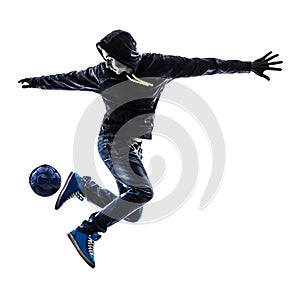 Young man soccer freestyler player silhouette
