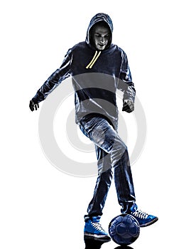 Young man soccer freestyler player silhouette