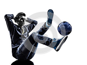 Young man soccer freestyler player silhouette