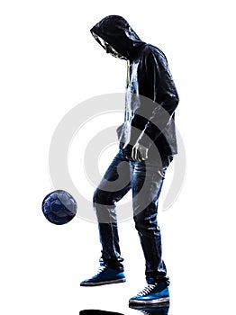 Young man soccer frestyler player silhouette