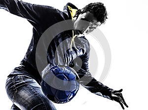 Young man soccer frestyler player silhouette