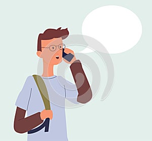 Young man speaking using his mobile phone with a speech bubble