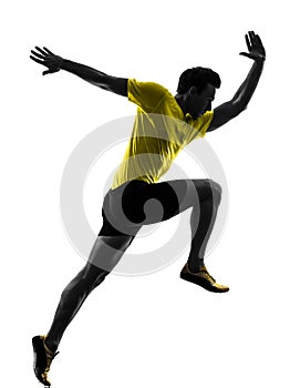 Young man sprinter runner running silhouette