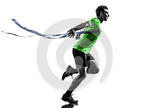 Young man sprinter runner running winner finish line silhouette photo